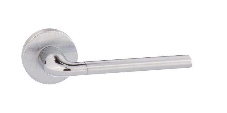 FMR158SCPC Forme Milly Lever Door Handle on Minimal Round Rose - Satin Chrome/Polished Chrome