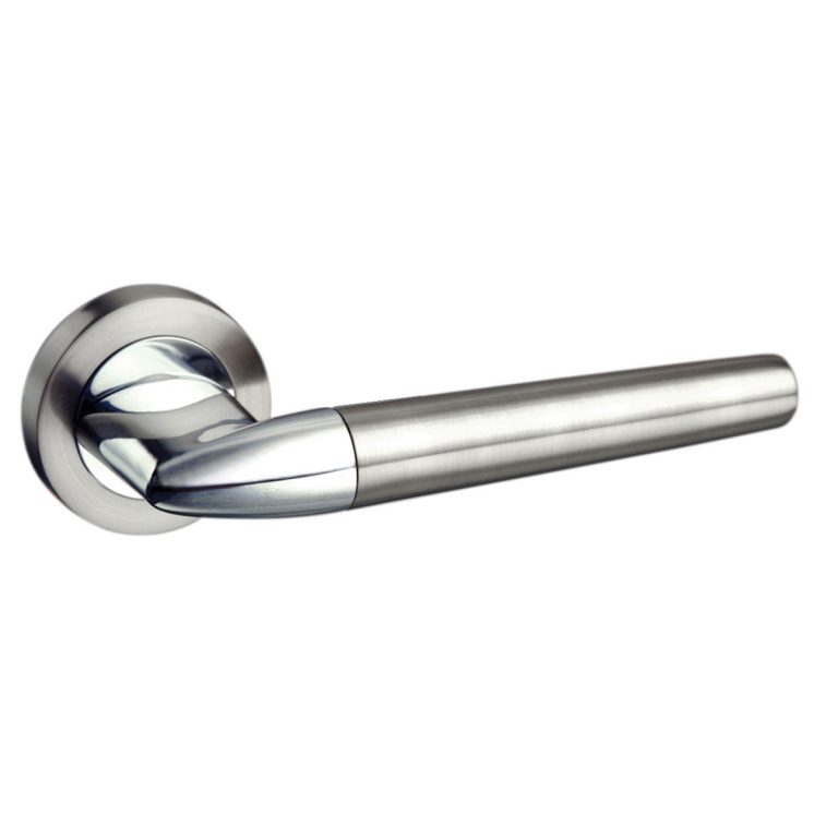 M191SNCP Mediterranean Toulon Lever Door Handle on Round Rose - Satin Nickel/Polished Chrome