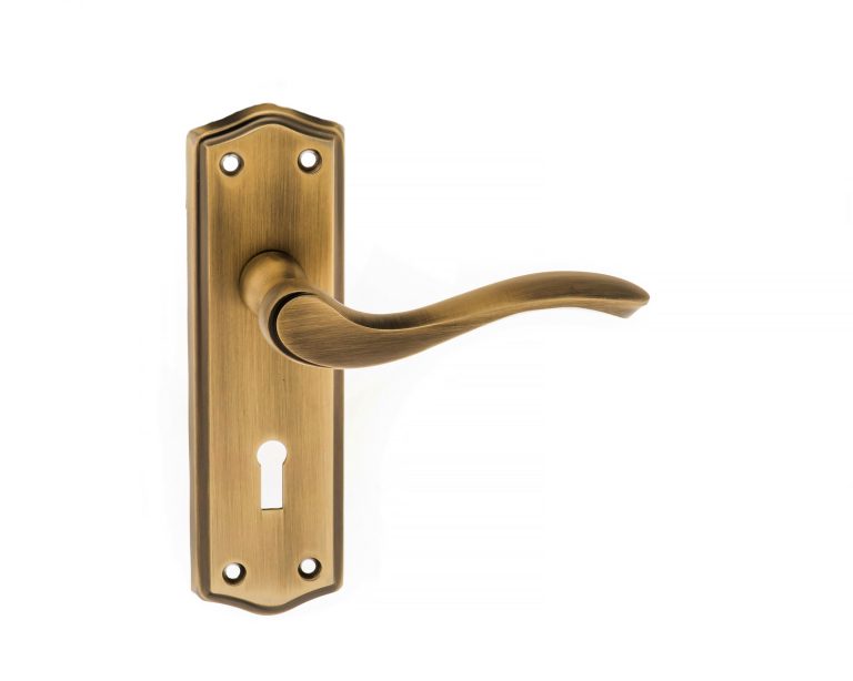 OE178KMAB Old English Warwick Key Lever Door Handle on Backplate - Matt Antique Brass