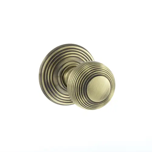 OE50RMKAB Old English Ripon Solid Brass Reeded Mortice Knob on Concealed  Fix Rose - Antique Brass