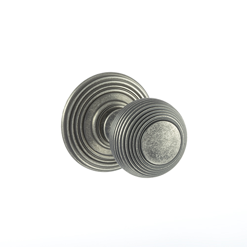 OE50RMKDS Old English Ripon Solid Brass Reeded Mortice Knob on Concealed Fix Rose - Distressed Silver