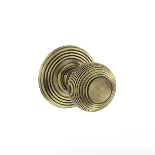 OE50RMKMAB Old English Ripon Solid Brass Reeded Mortice Knob on Concealed Fix Rose - Matt Antique Brass