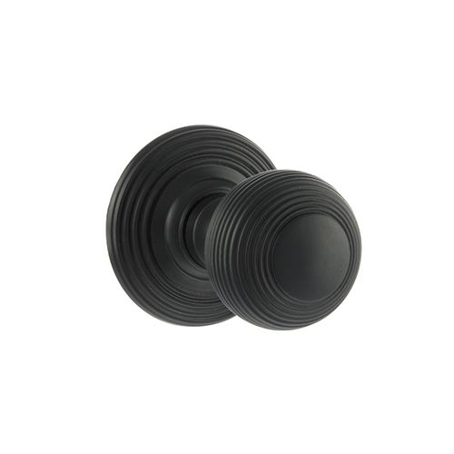 OE50RMKMB Old English Ripon Solid Brass Reeded Mortice Knob on Concealed Fix Rose - Matt Black