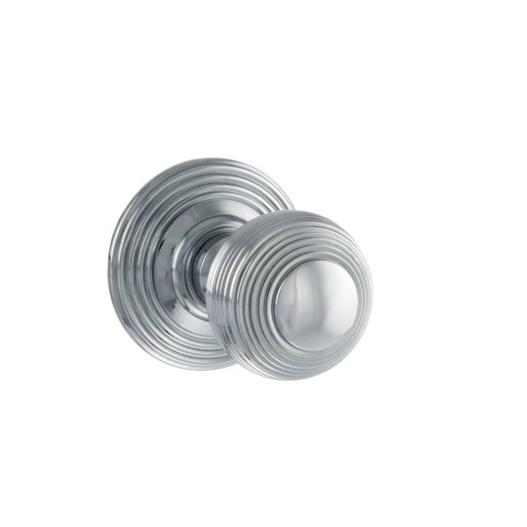 OE50RMKPC Old English Ripon Solid Brass Reeded Mortice Knob on Concealed Fix Rose - Polished Chrome
