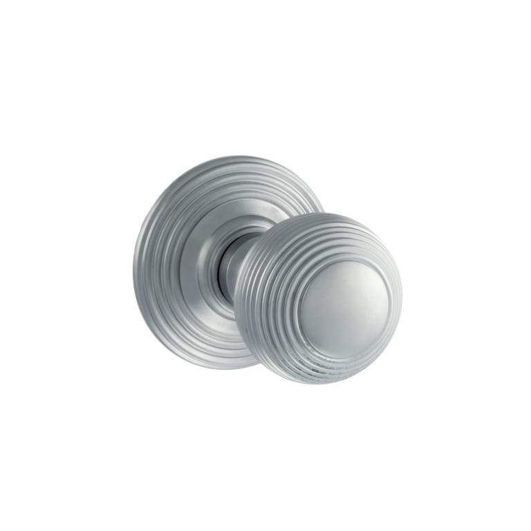 OE50RMKSC Old English Ripon Solid Brass Reeded Mortice Knob on Concealed Fix Rose - Satin Chrome