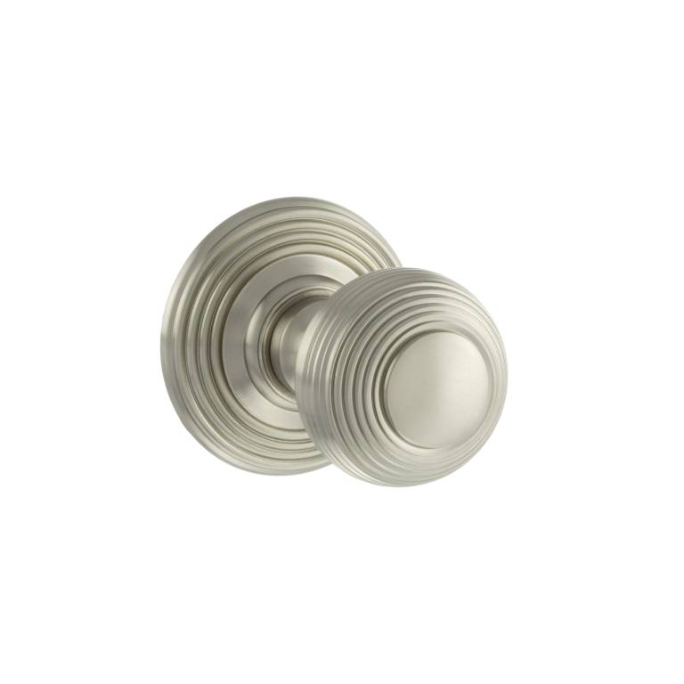OE50RMKSN Old English Ripon Solid Brass Reeded Mortice Knob on Concealed Fix Rose - Satin Nickel
