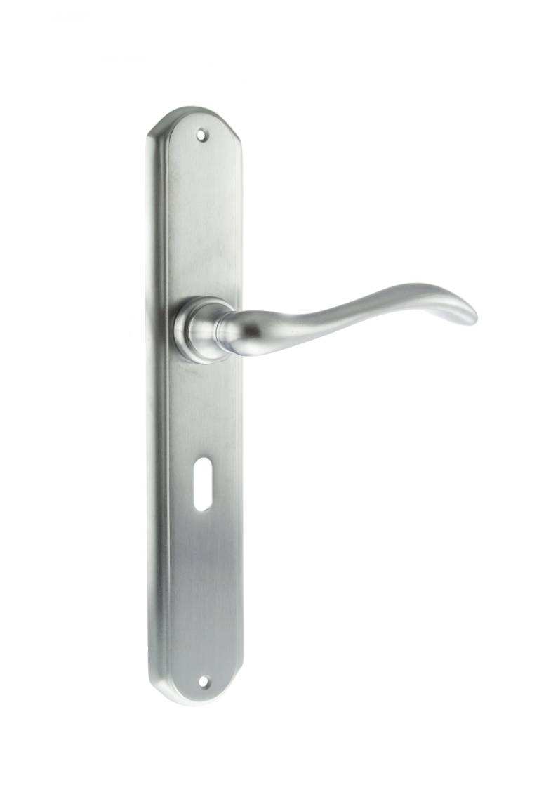 LIMITED EDITION FBP138KSC Forme Valence Solid Brass Key Lever Door Handle on Backplate - Satin Chrome