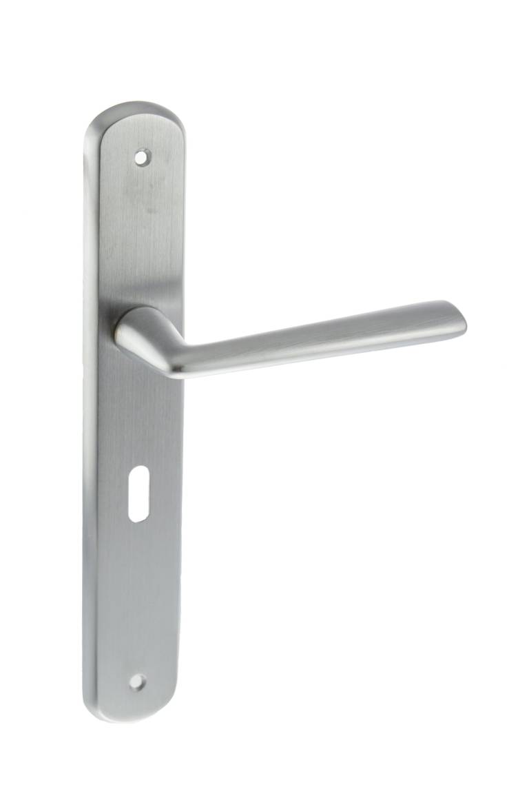 FBP193KSC LIMITED EDITION Forme Brigette Solid Brass Key Lever Door Handle on Backplate - Satin Chrome