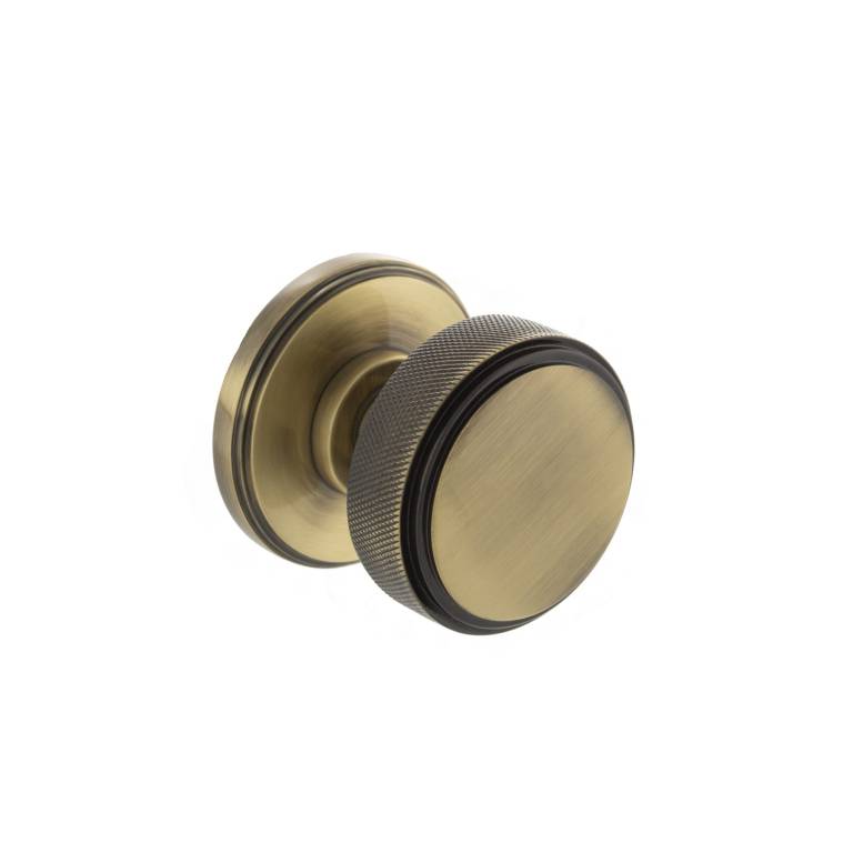 MH450KSMKAB Millhouse Brass Harrison Solid Brass Knurled Mortice Knob on Concealed Fix Rose - Antique Brass