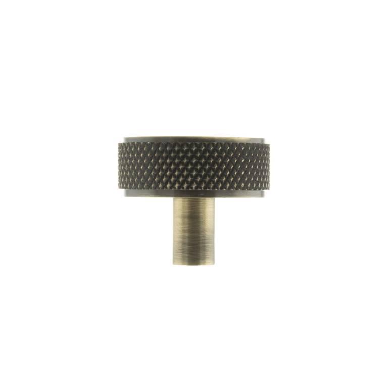 MHCK1935AB Millhouse Brass Hargreaves Disc Knurled Cabinet Knob on Concealed Fix - Antique Brass
