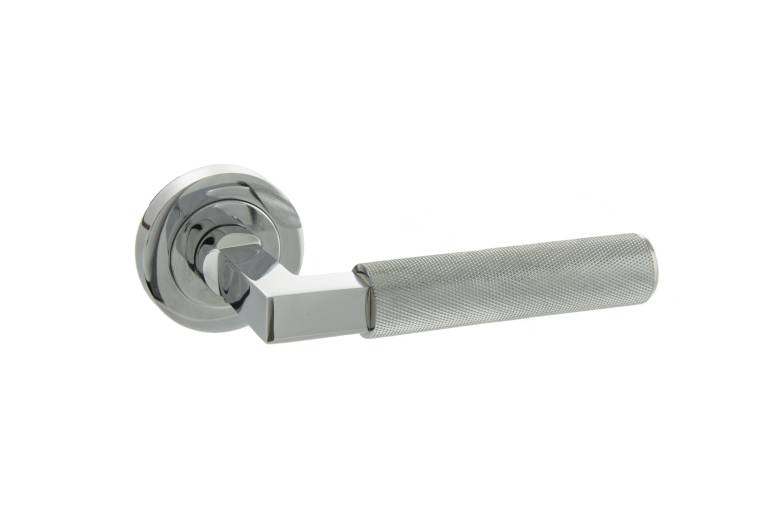 MHR200PC Millhouse Brass Cartwright Knurled Lever Door Handle on Round Rose - Polished Chrome