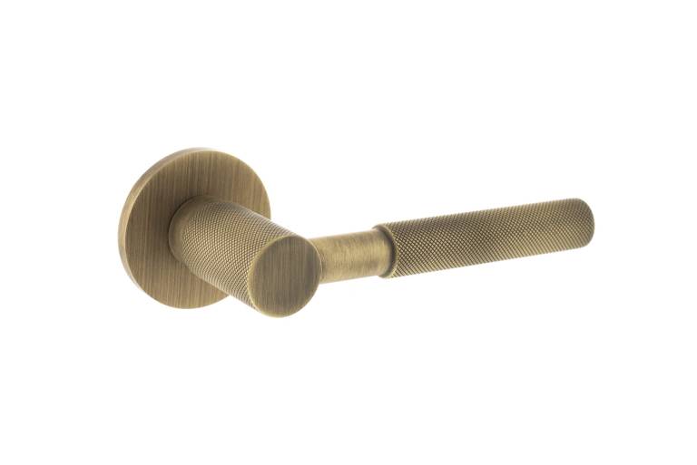 MHSR500YB Millhouse Brass Mason Knurled Lever Door Handle on 5mm Slimline Round Rose - Yester Bronze