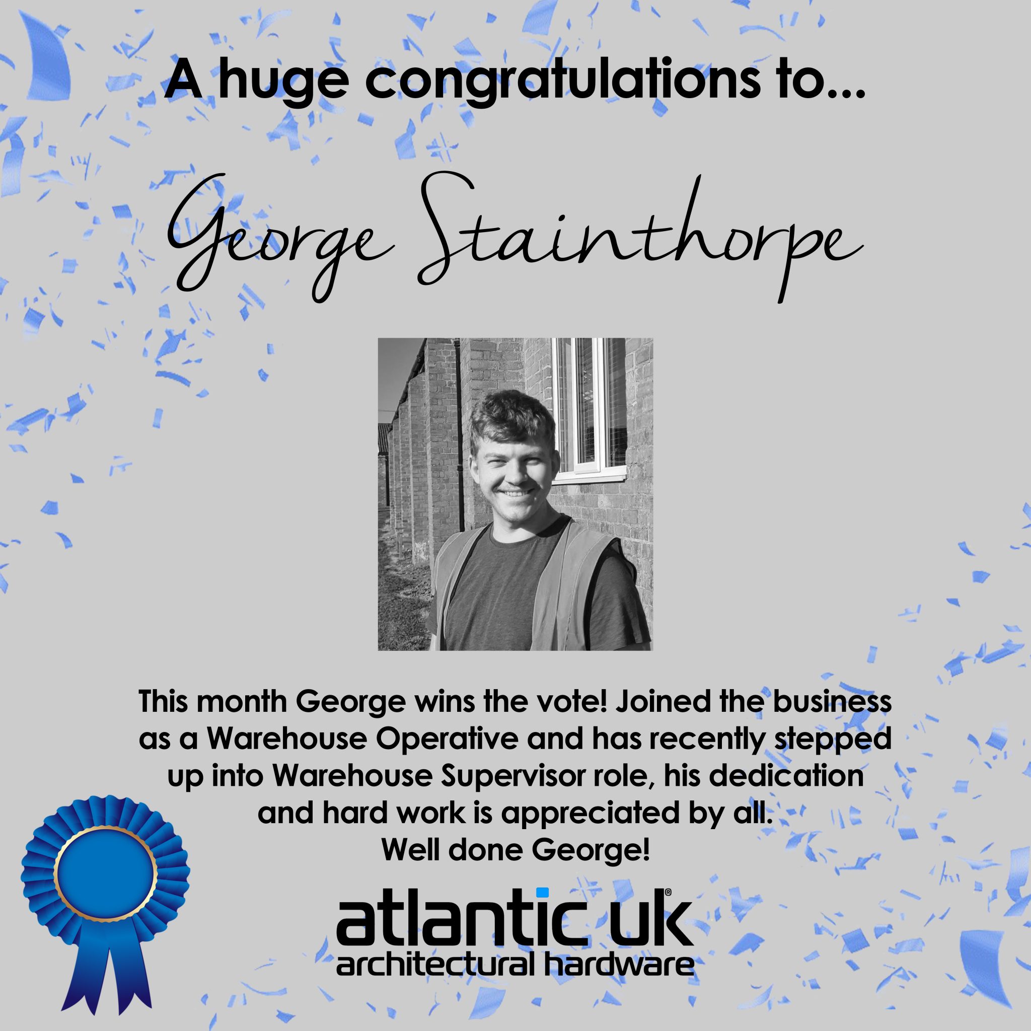 Congratulations George! Employee of the month for August!