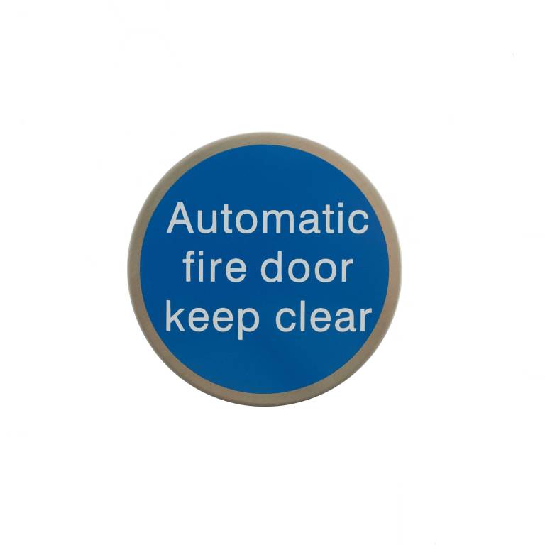 AS75AFDKCASSS Atlantic Automatic Fire Door Keep Clear Disc Sign 75mm 3M Adhesive - Satin Stainless Steel
