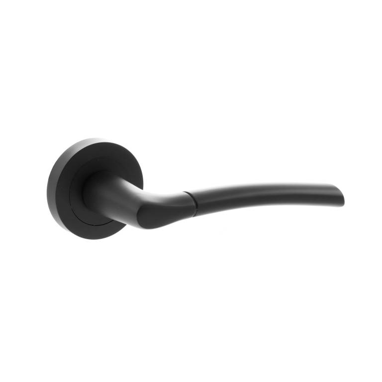 S33RMB STATUS Indiana Lever Door Handle on Round Rose - Matt Black