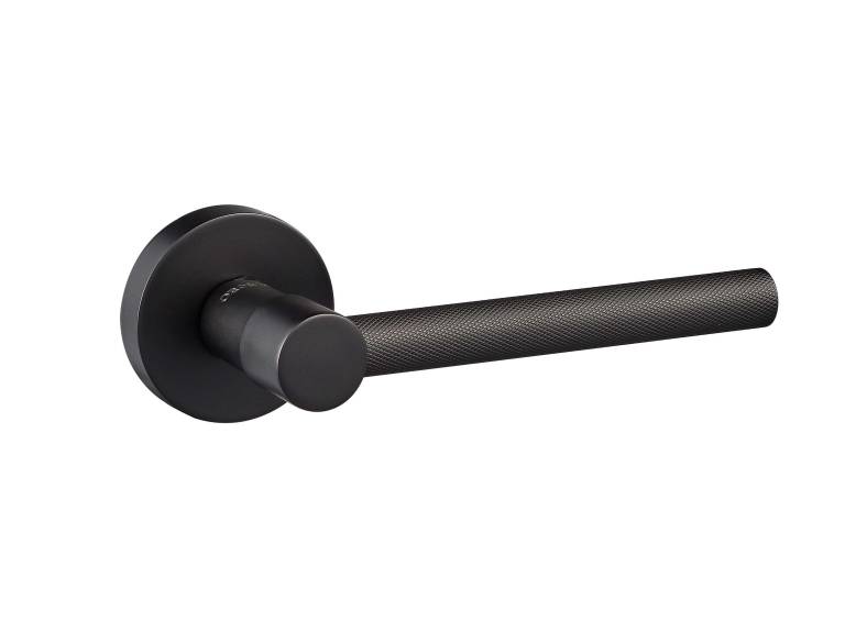 SPECIAL ORDER O10917EMB Oro & Oro Stradi Lever Door Handle on Round Rose - Matt Black