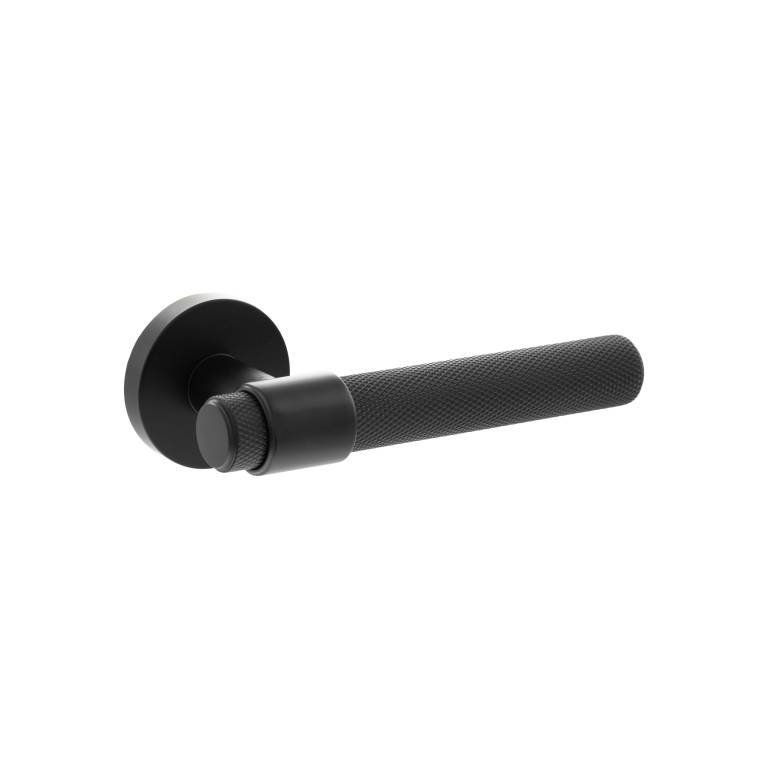 SPR160MB Senza Pari Andretta Knurled Lever Door Handle on Minimal Round Rose - Matt Black