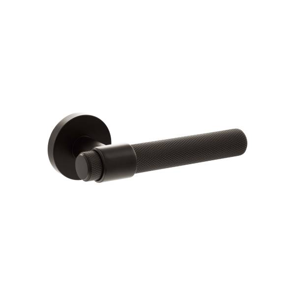 SPR160UDB Senza Pari Andretta Knurled Lever Door Handle on Minimal Round Rose - Urban Dark Bronze