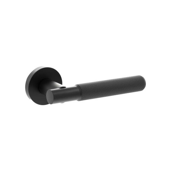 SPR170MB Senza Pari Rosarno Knurled Lever Door Handle on Minimal Round Rose - Matt Black