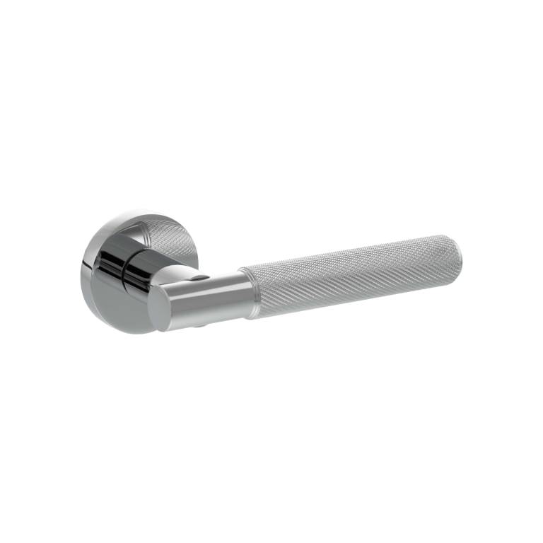 SPR170PC Senza Pari Rosarno Knurled Lever Door Handle on Minimal Round Rose - Polished Chrome