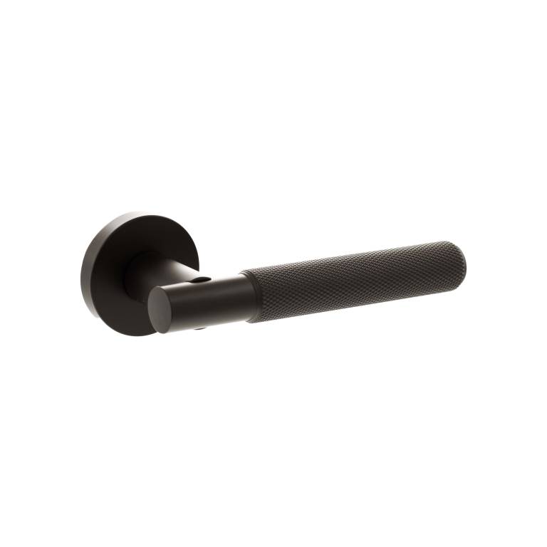 SPR170UDB Senza Pari Rosarno Knurled Lever Door Handle on Minimal Round Rose - Urban Dark Bronze