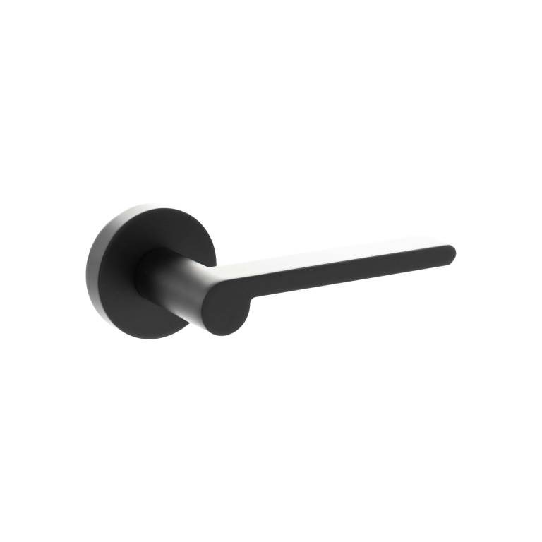 SPRO218MB Senza Pari Darrio Lever Door Handle on Round Rose - Matt Black