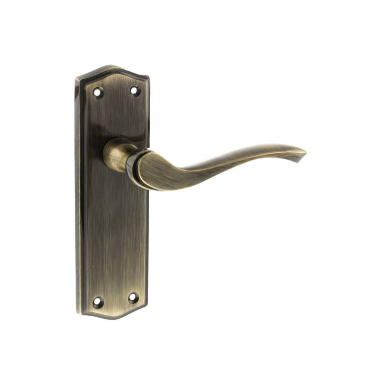 OE178LAB Old English Warwick Latch Lever Door Handle on Backplate - Antique Brass