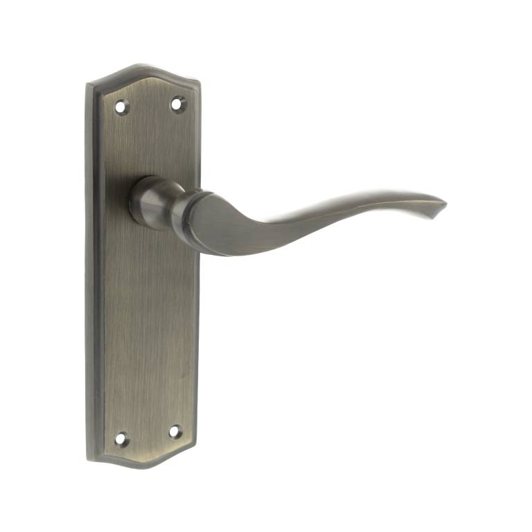 OE178LMAB Old English Warwick Latch Lever Door Handle on Backplate - Matt Antique Brass